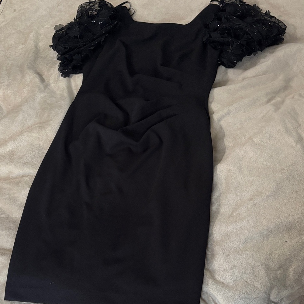 Eliza J Black Mini Dress with Textured Sleeves